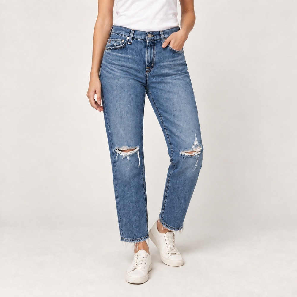 AG Adriano Goldschmied Ex-Boyfriend Slouchy Slim Jeans Blue Distressed WMS 27